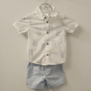 Carter's Cream and Gray Bunny Button-Down Shirt